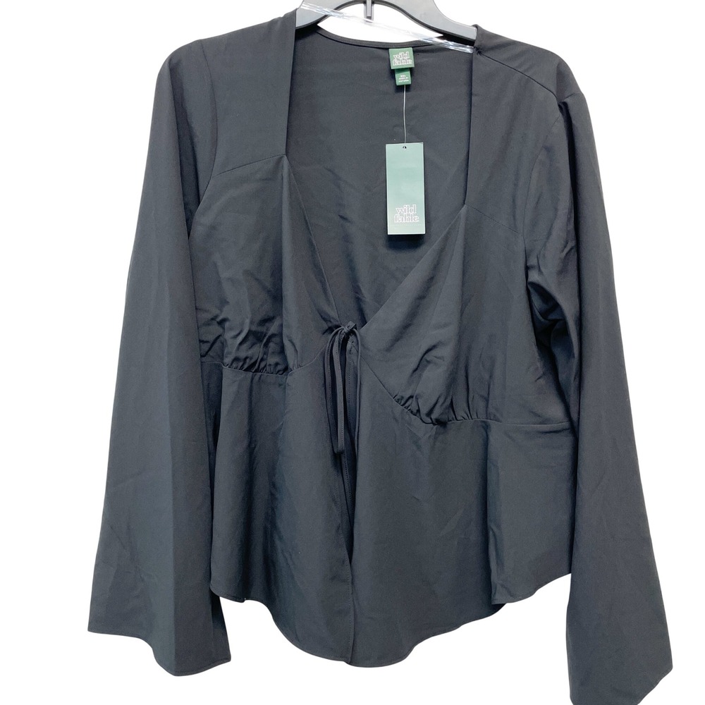 Wild Fable Women's Black Tie-Front Peplum Long Sleeve Blouse‎ Size XXL